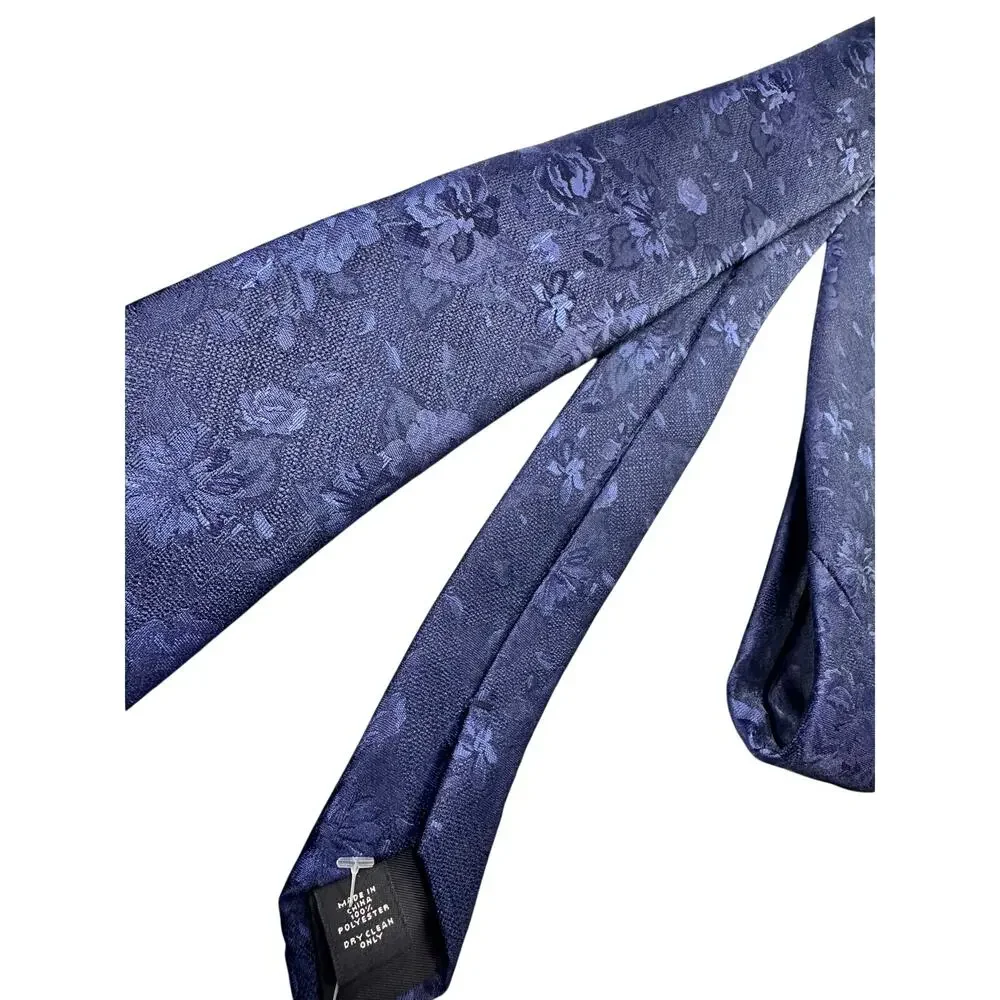 Express Navy Floral Jacquard Necktie Textured Slim Polyester Dark Floral